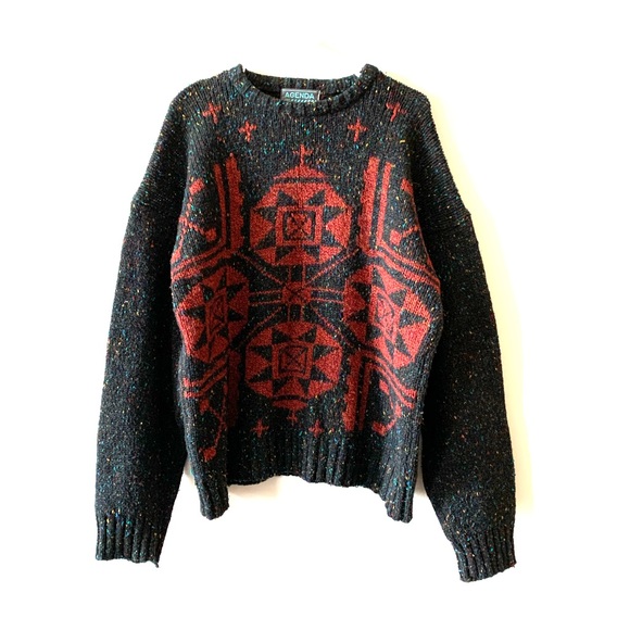 Vintage speckled black Aztec Navajo chunky sweater (bag4) - Picture 1 of 6